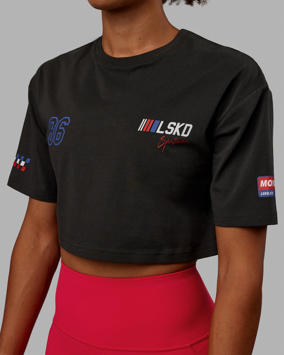 Woman wearing Redline FLXCotton Cropped Tee - Pirate Black-White