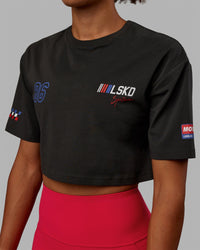 Woman wearing Redline FLXCotton Cropped Tee - Pirate Black-White