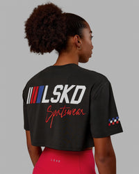 Woman wearing Redline FLXCotton Cropped Tee - Pirate Black-White
