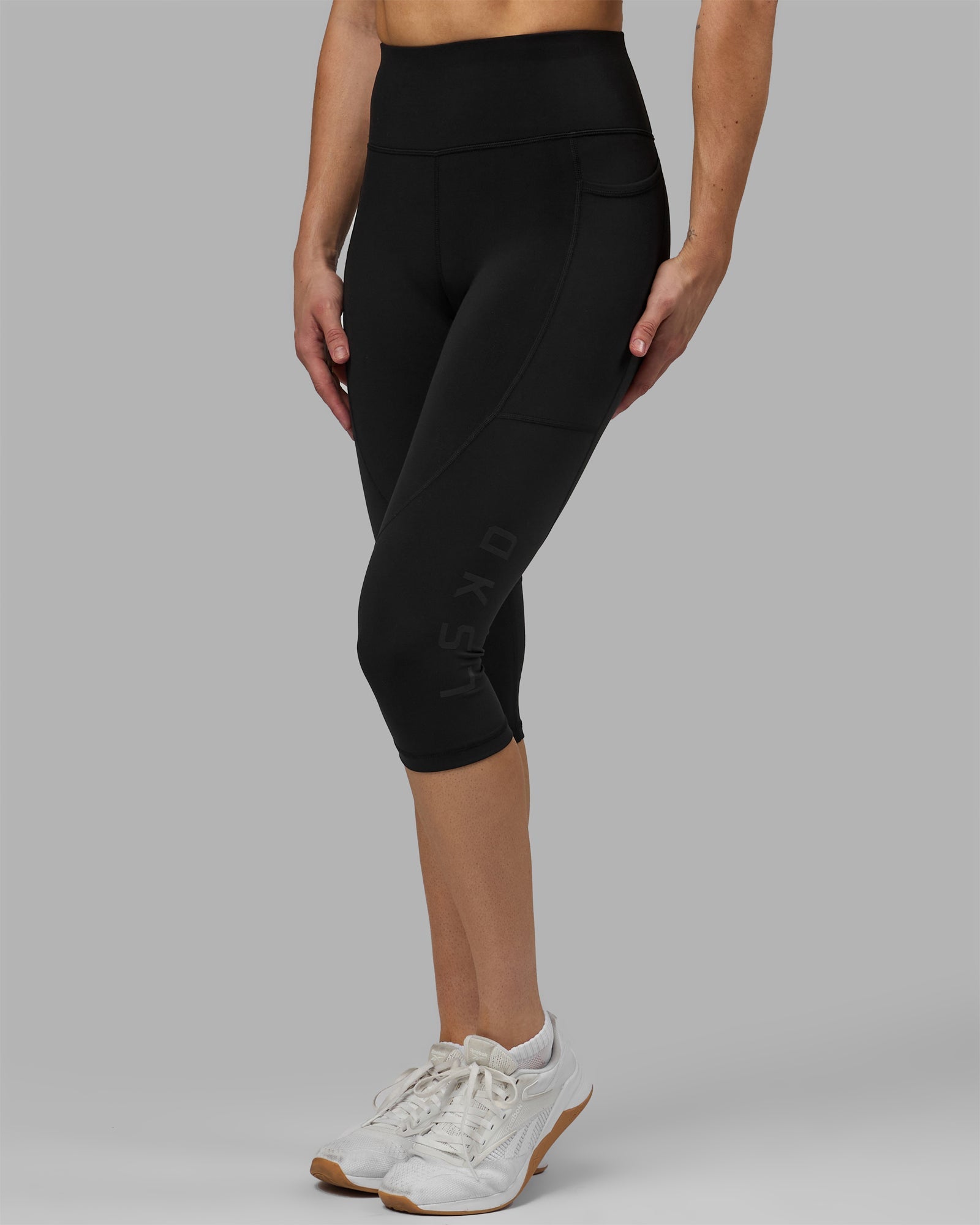 Woman wearing Rep Ultra High-Rise 3/4 Leggings Pockets - Black-Black