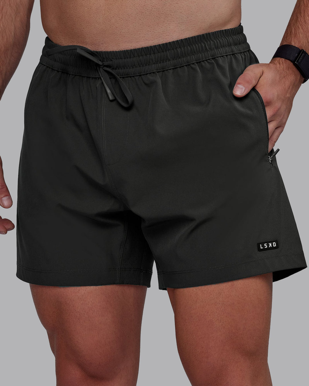 Man wearing Rep 5&quot; Performance Shorts - Pirate Black