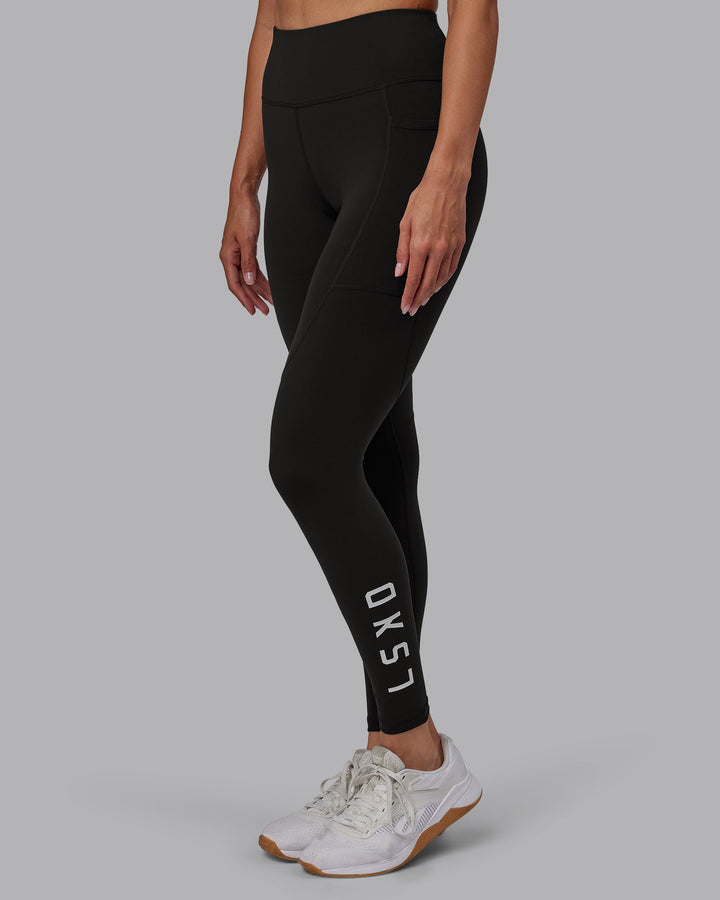 Woman wearing Rep Full Length Leggings - Pirate Black-White
