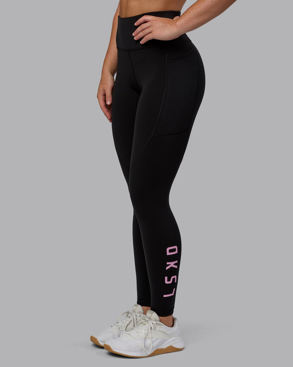 Woman wearing Rep Full Length Tights - Black-Bubblegum