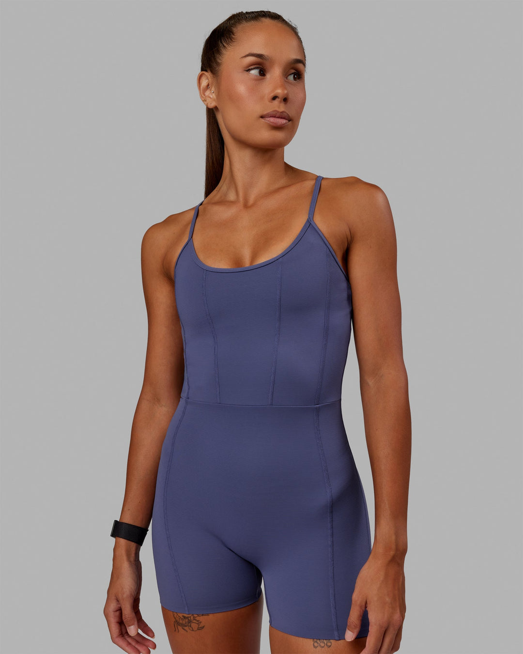 Woman wearing Resistance Ribbed Bodysuit - Future Dusk