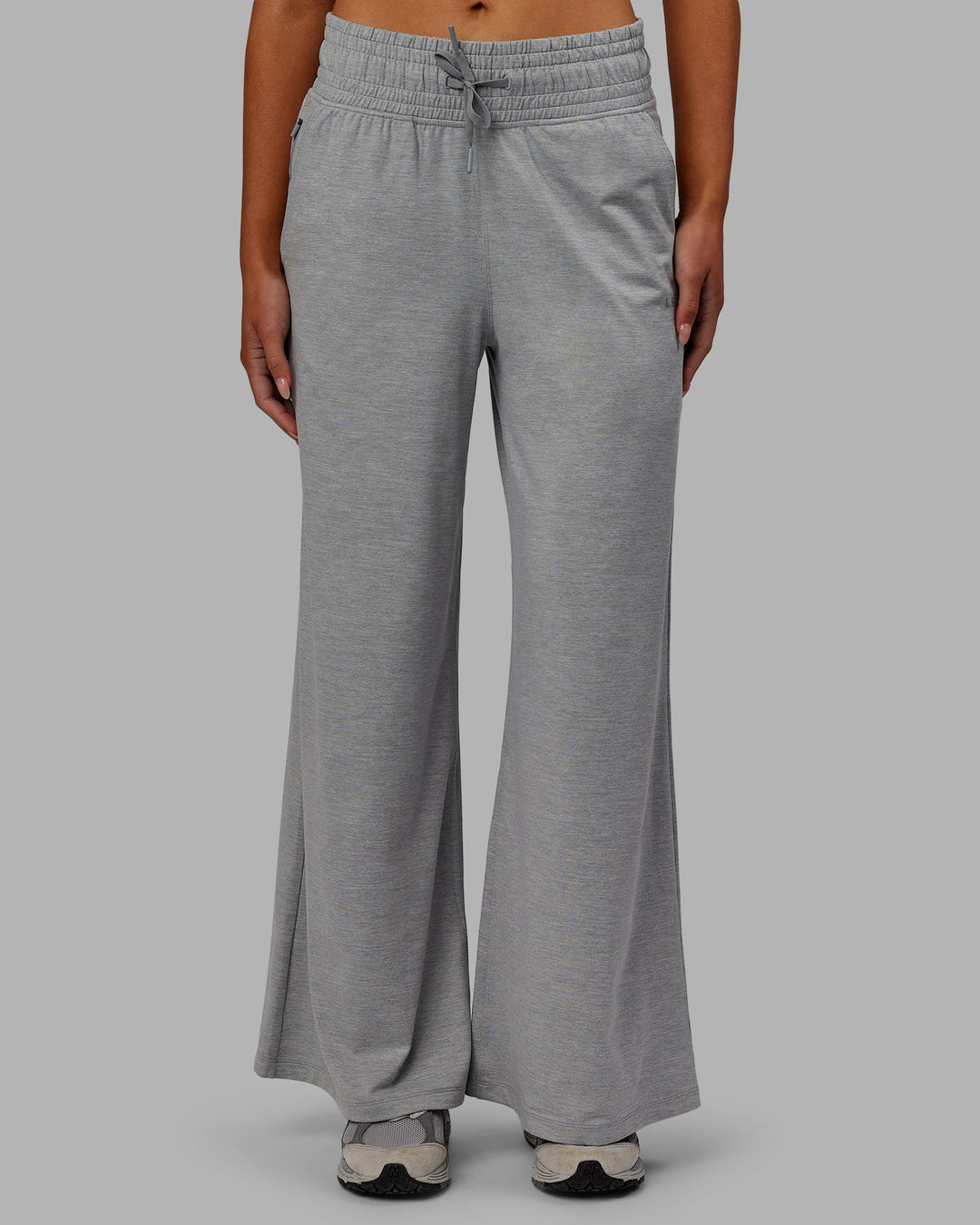 Woman wearing Restore CloudFLX Wide Leg Pants - Light Grey Marl