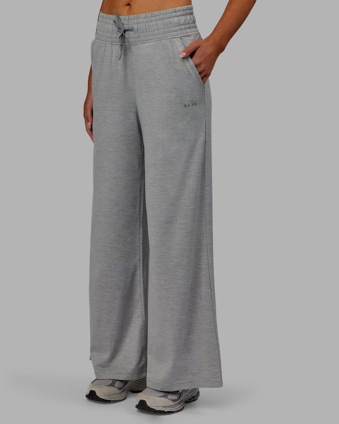 Woman wearing Restore CloudFLX Wide Leg Pants - Light Grey Marl