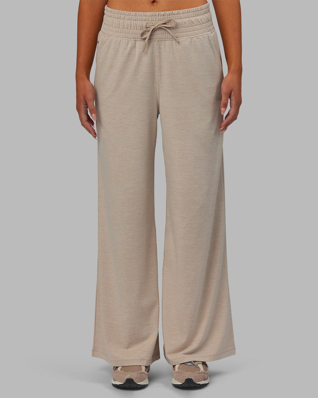 Woman wearing Restore CloudFLX Wide Leg Pants - Oatmeal Marl