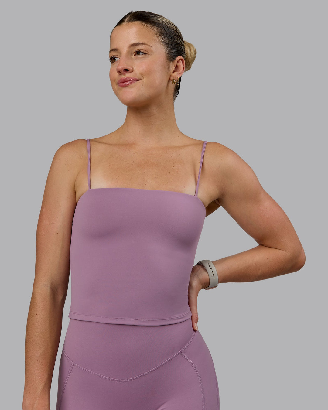 Woman wearing Revive Shelf Bra Tank - Grape