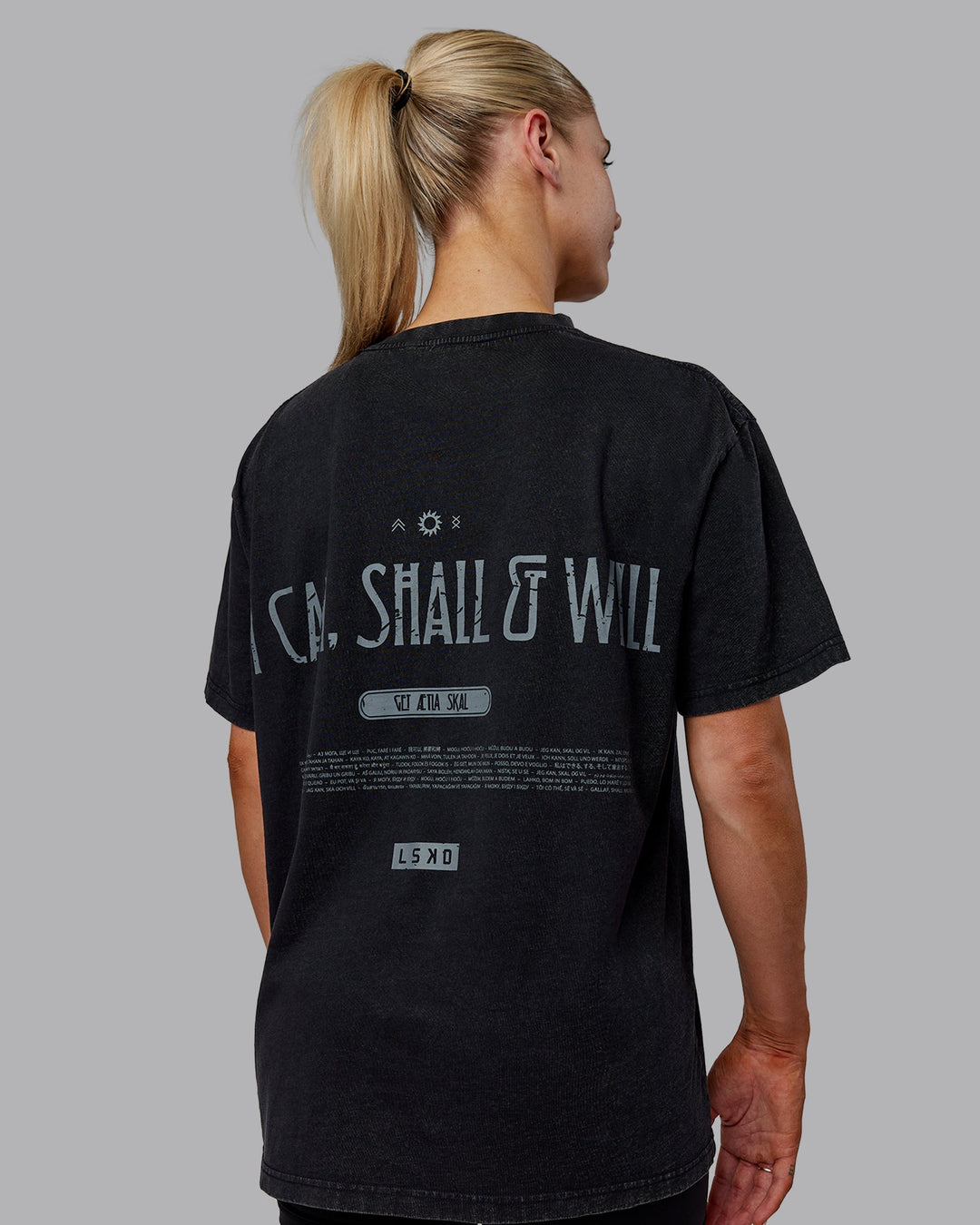 Woman wearing Sara I Can Shall &amp; Will Oversized Washed Tee - Black-Black