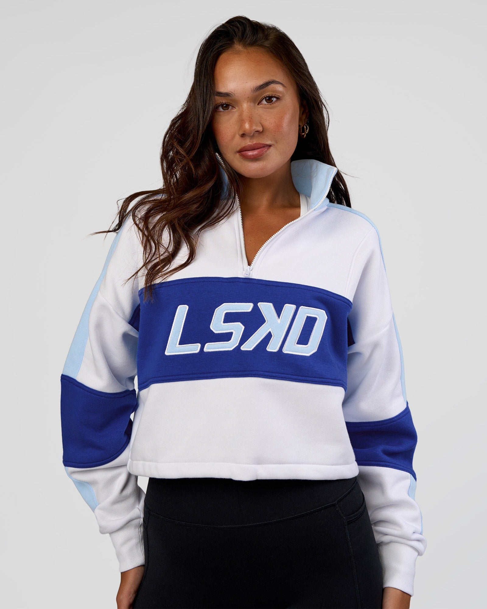 Slam Quarter Zip Sweater - White-Electric Indigo – LSKD US