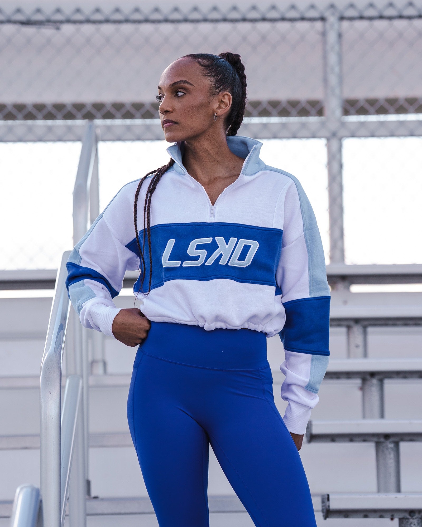 Slam Quarter Zip Sweater - White-Electric Indigo – LSKD US