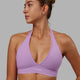 Woman wearing Stamina Halter Sports Bra - Light Violet