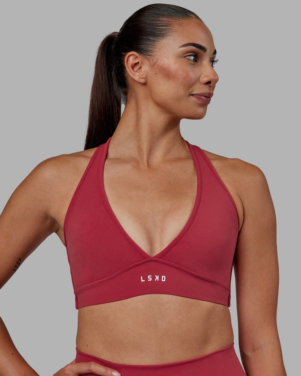 Woman wearing Stamina Sports Bra - Claret