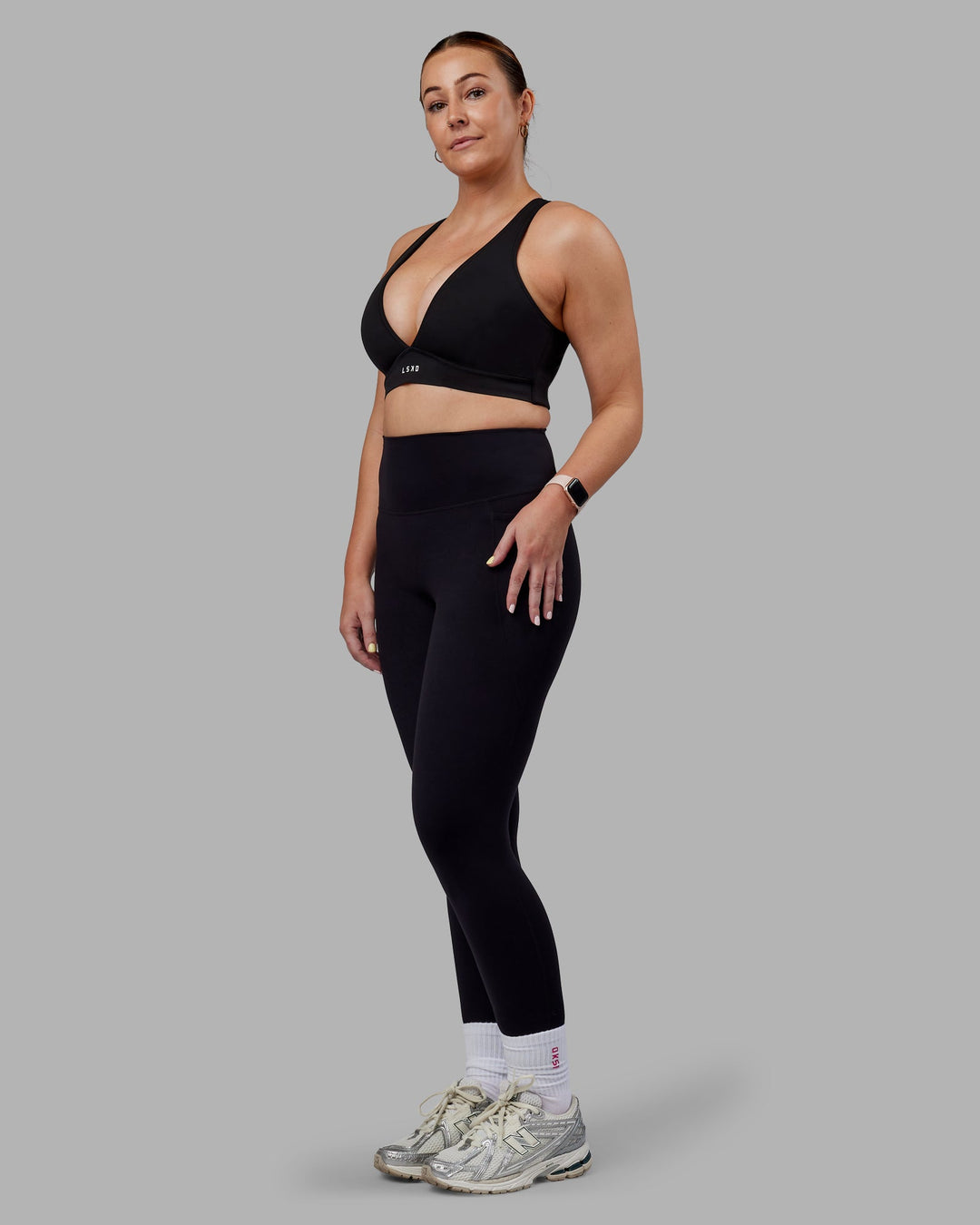 Woman wearing Stamina Sports Bra (D/DD/E) - Black