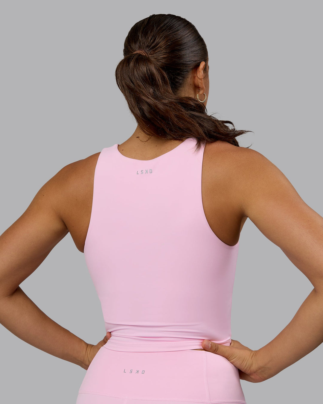 Woman wearing Staple Square Neck Active Shelf Bra Tank - Pale Pink