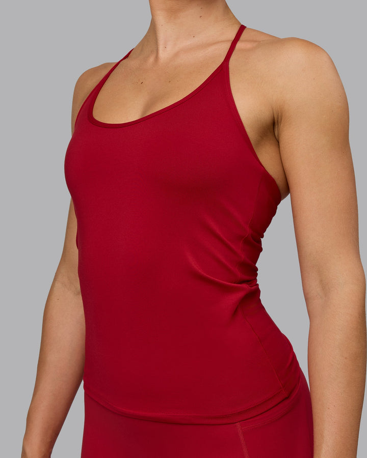 Woman wearing Transition CloudFLX Shelf Bra Tank - Cherry Red
