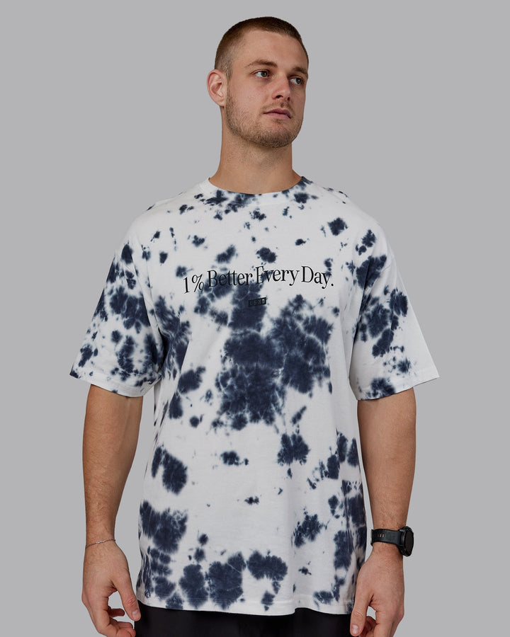 Man wearing Unisex 1% Better Heavyweight Oversize Tee - White-Black Tie Dye
