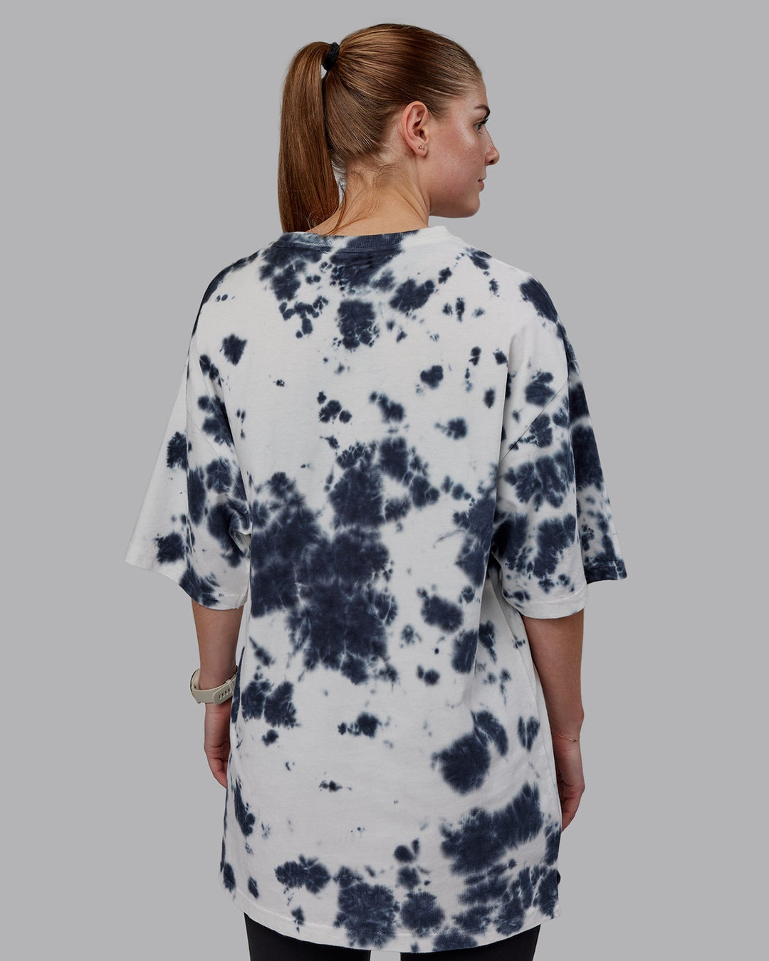 Woman wearing Unisex 1% Better Heavyweight Oversize Tee - White-Black Tie Dye