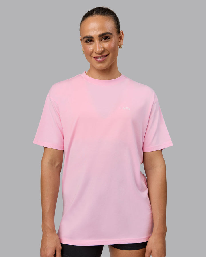 Woman wearing Unisex 1% Better Value Series FLXCotton Tee Oversize - Pale Pink-White
