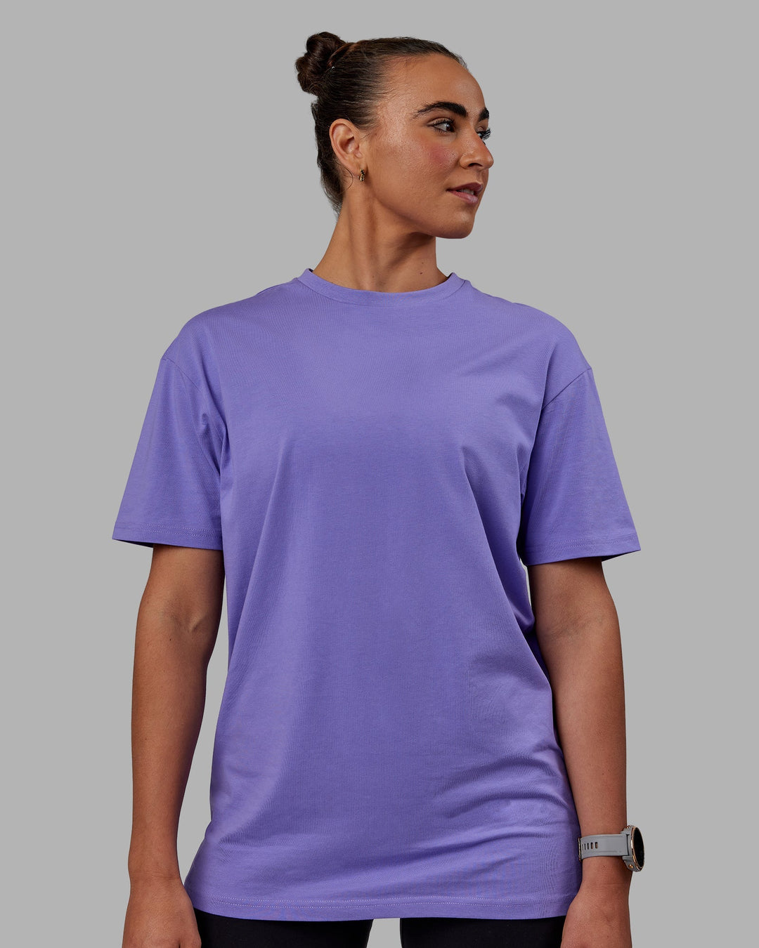 Woman wearing Unisex Keep On Running FLXCotton Tee Oversize - Dahlia Purple