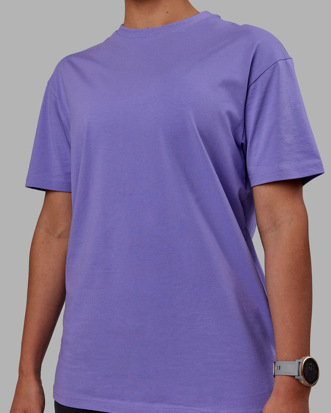 Woman wearing Unisex Keep On Running FLXCotton Tee Oversize - Dahlia Purple