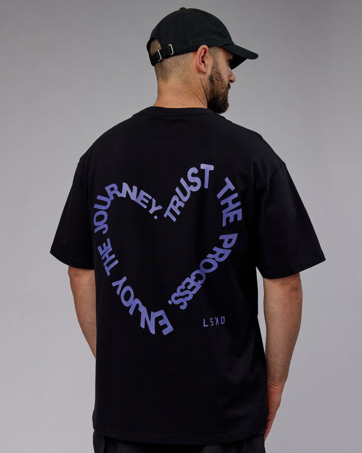 Man wearing Unisex Love The Process FLXCotton Tee Oversize - Black-Dahlia Purple
