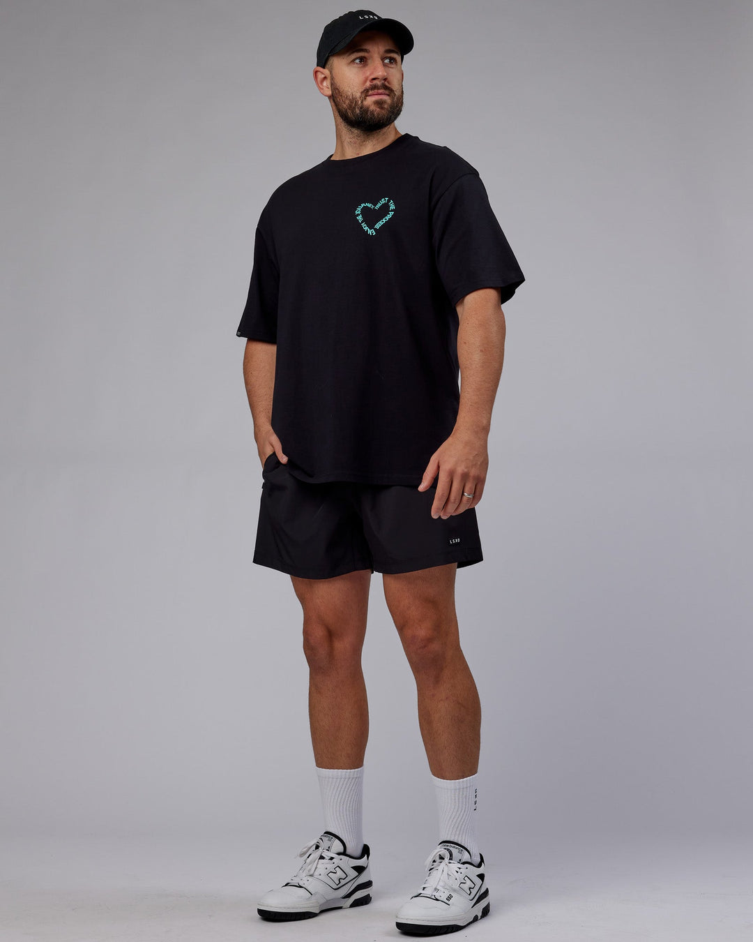 Man wearing Unisex Love The Process FLXCotton Tee Oversize - Black-Turquoise Tide