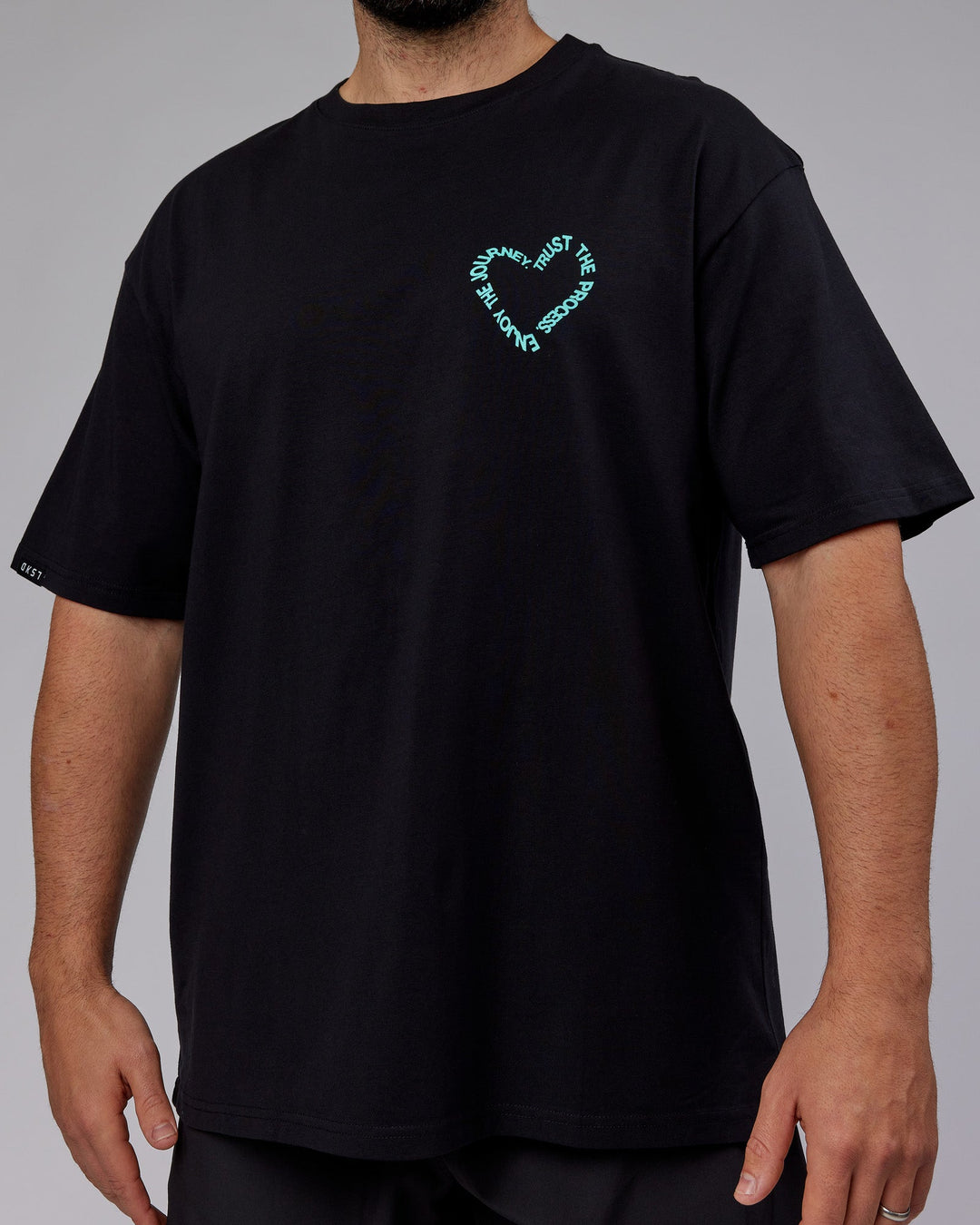 Man wearing Unisex Love The Process FLXCotton Tee Oversize - Black-Turquoise Tide