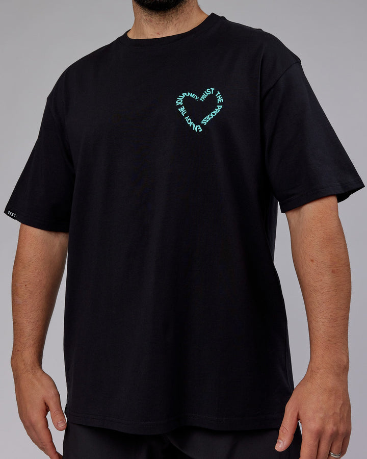 Man wearing Unisex Love The Process FLXCotton Tee Oversize - Black-Turquoise Tide
