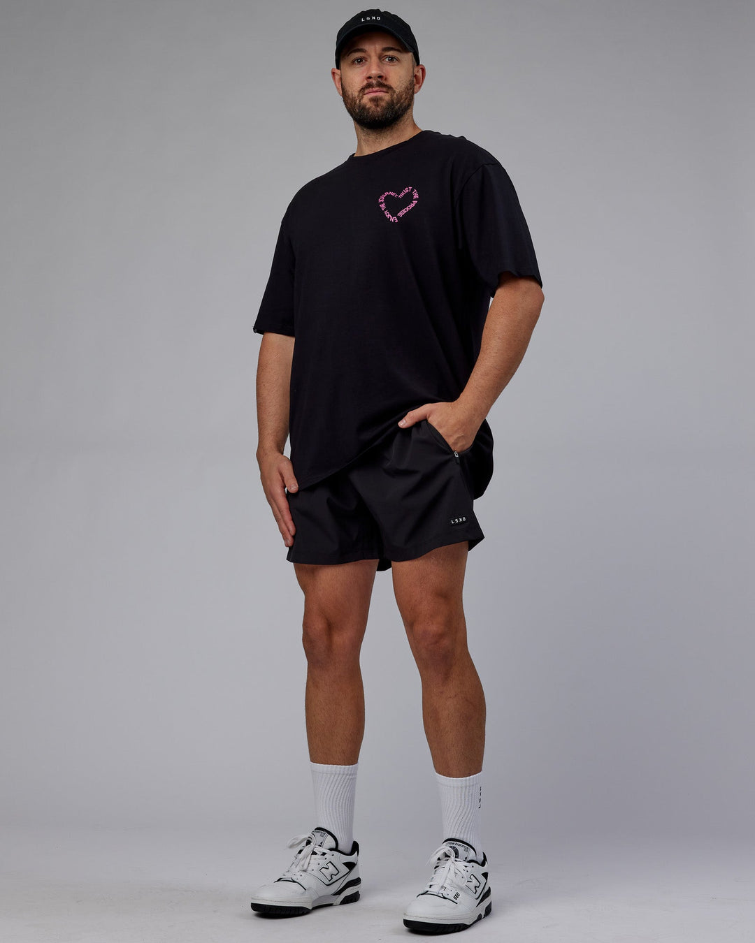 Man wearing Unisex Love The Process FLXCotton Tee Oversize - Black-Mauve Haze