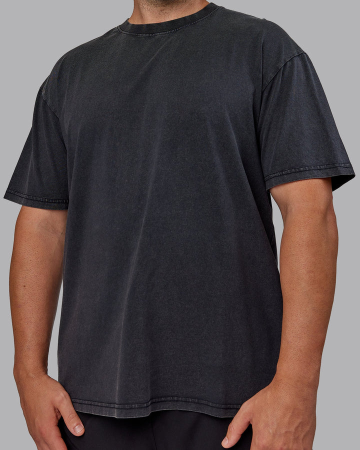 Man wearing Unisex Miami25 Washed FLXCotton Tee Oversize - Black-Amethyst
