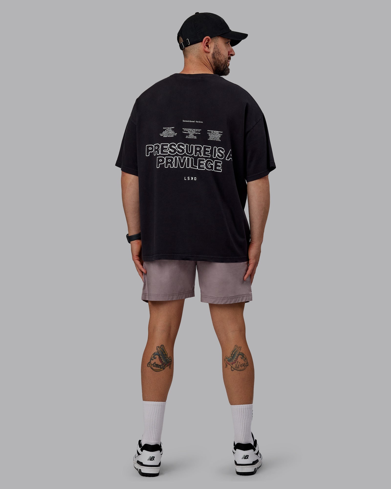 Unisex Washed Pressure Heavyweight Tee Oversize - Black-White