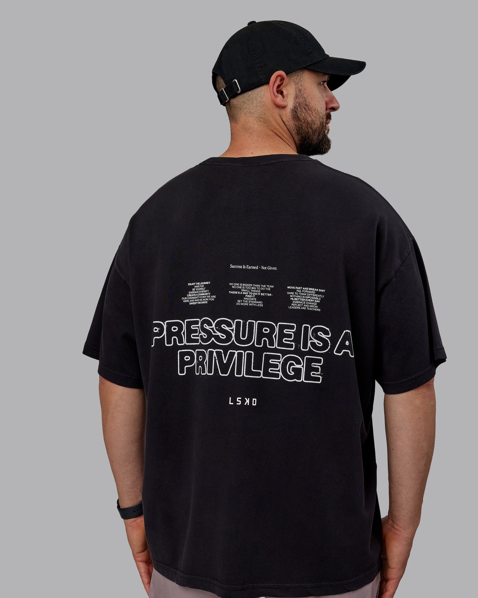 Unisex Washed Pressure Heavyweight Tee Oversize - Black-White