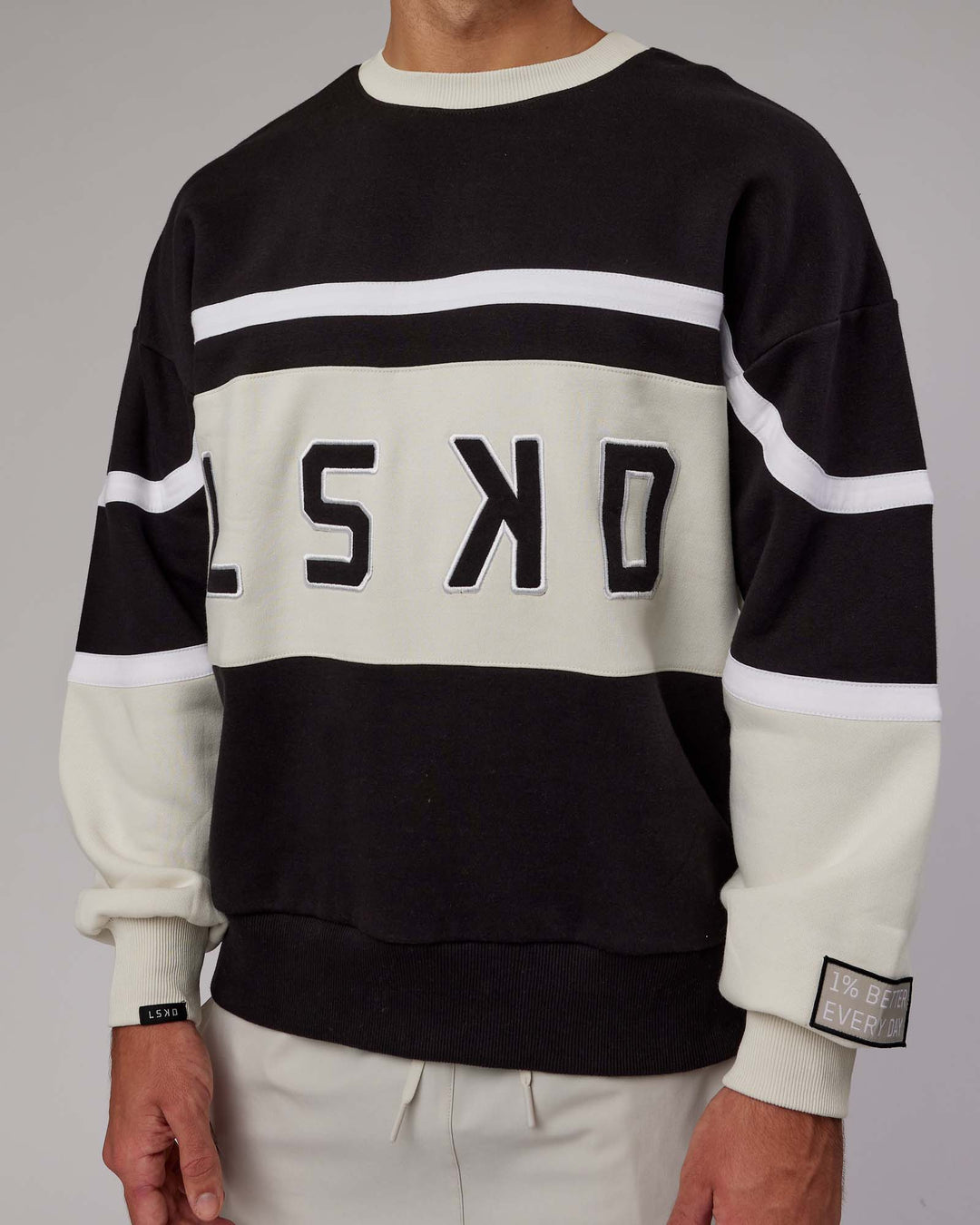 Man wearing Unisex PrimeTime Sweater Oversize - Black-Bone