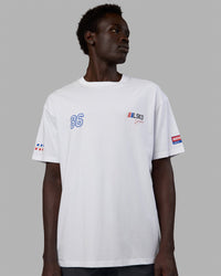 Man wearing Unisex Redline FLXCotton Tee Oversize - White-Navy