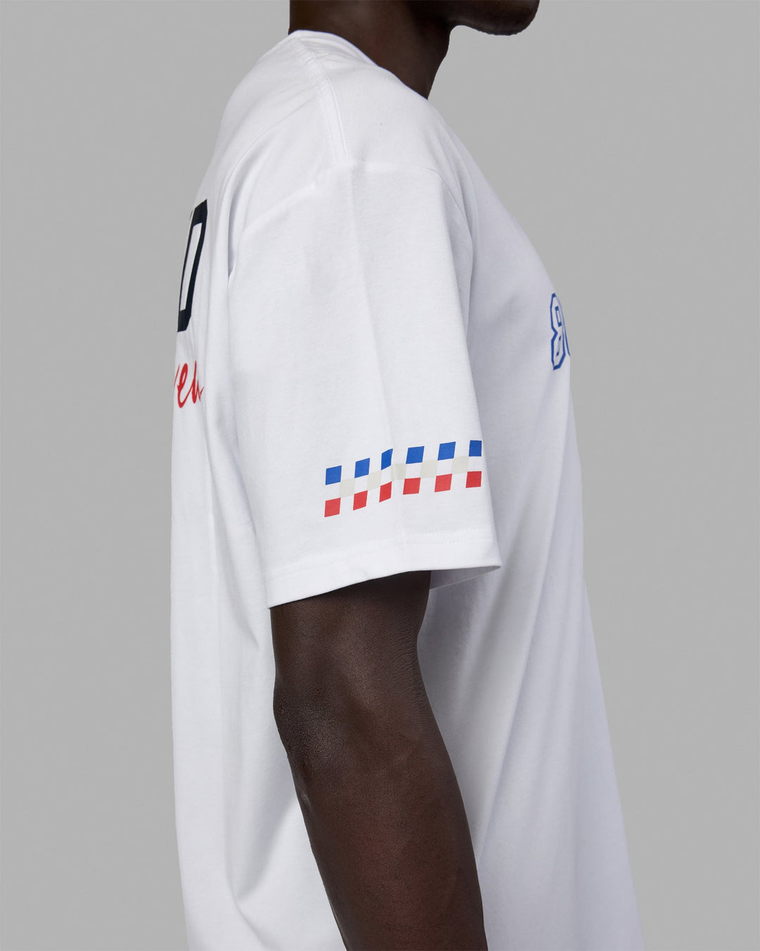 Man wearing Unisex Redline FLXCotton Tee Oversize - White-Navy