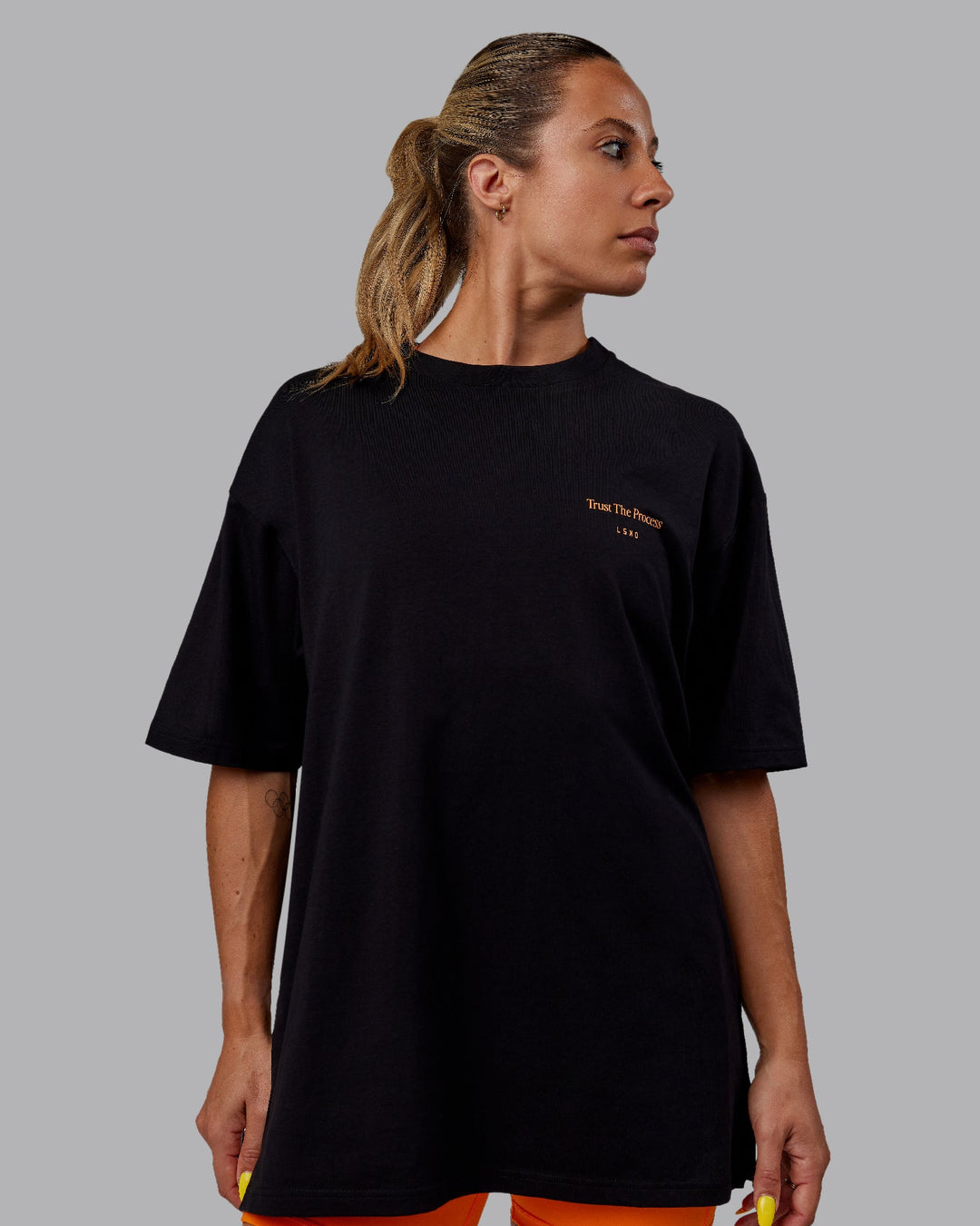 Unisex Trust The Process 2.0 FLXCotton Tee Oversize - Black-Vibrant Orange