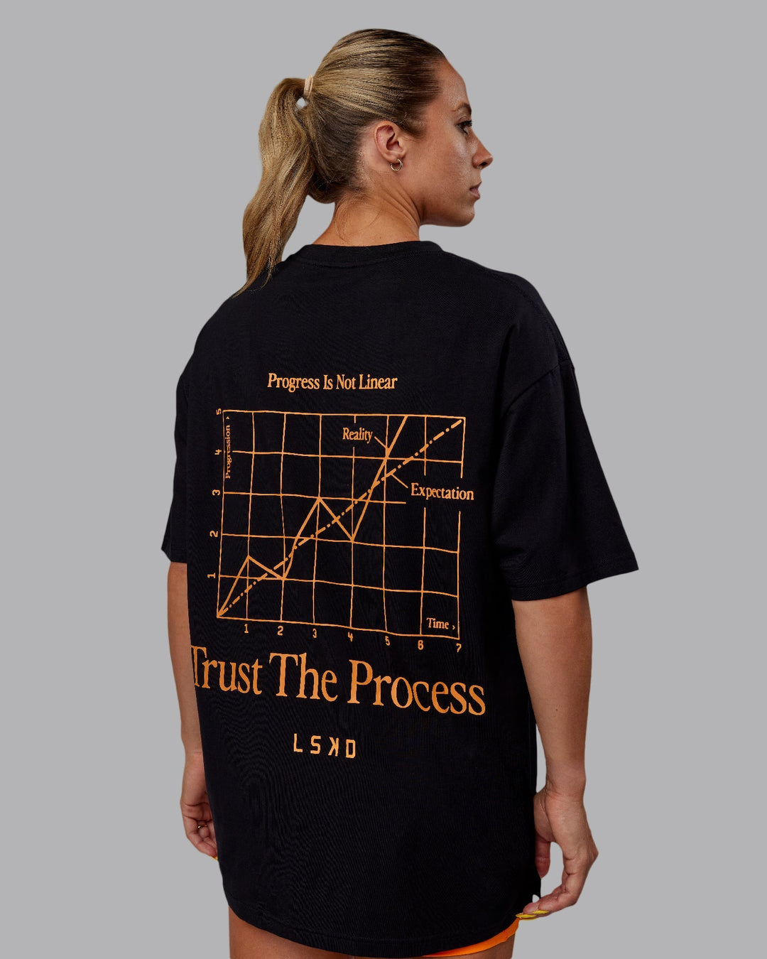 Unisex Trust The Process 2.0 FLXCotton Tee Oversize - Black-Vibrant Orange