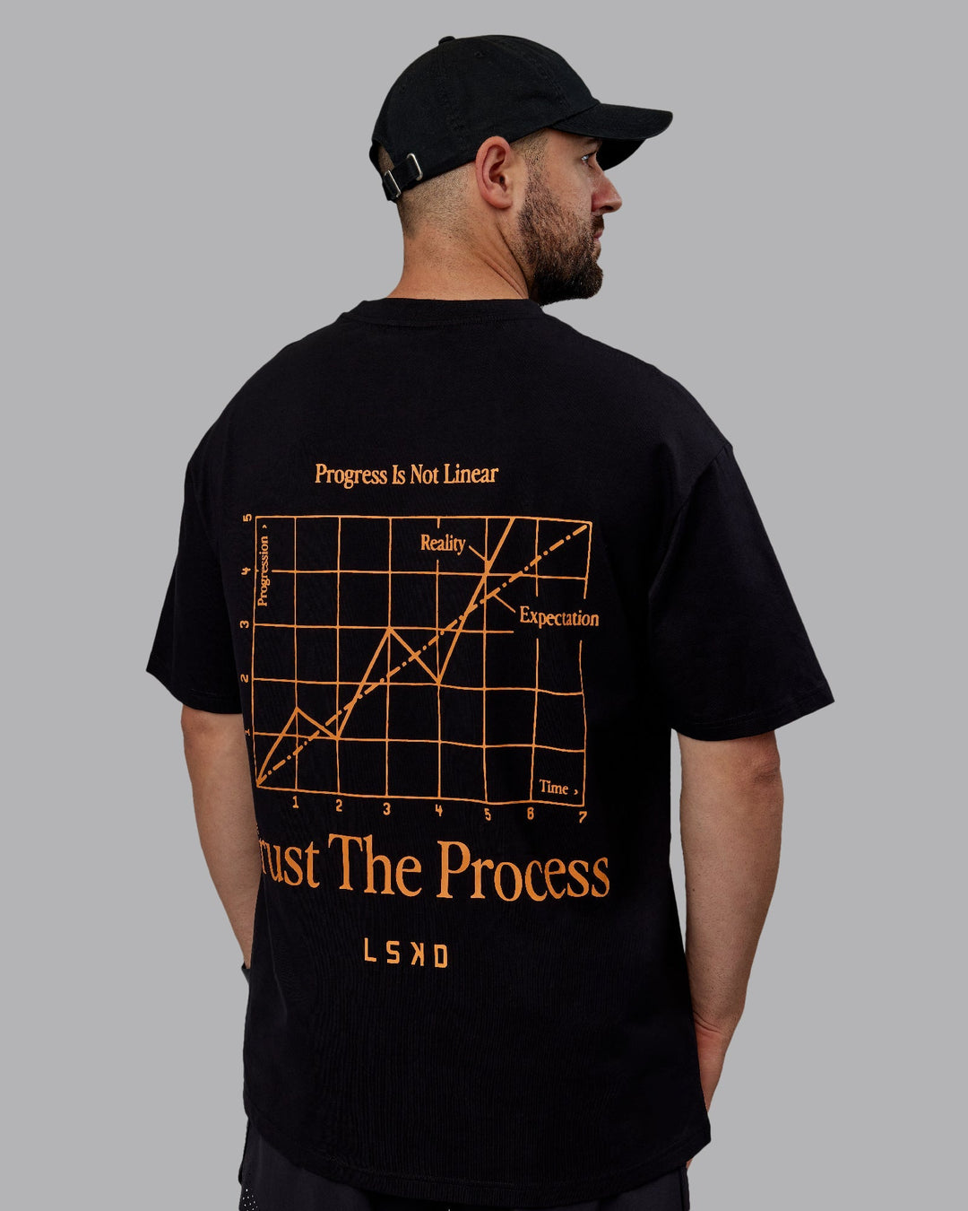 Unisex Trust The Process 2.0 FLXCotton Tee Oversize - Black-Vibrant Orange