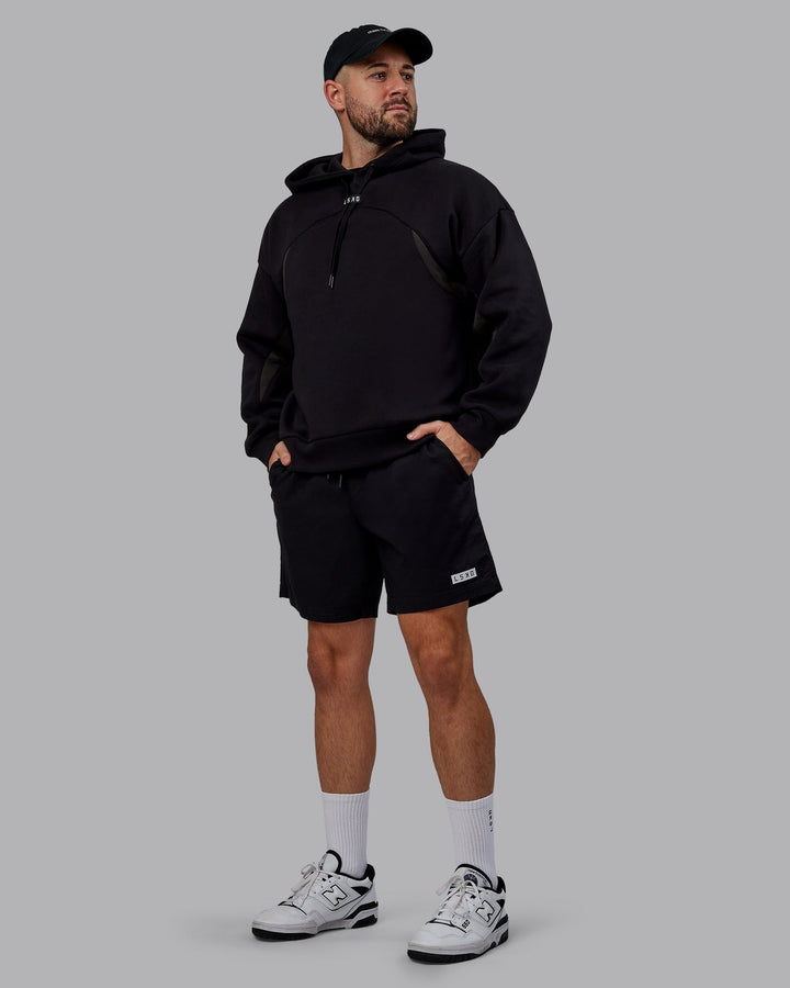 Man wearing Unisex Y2K Concept Panel Hoodie - Black-Black-Pirate Black
