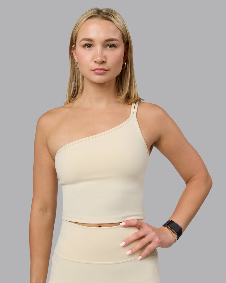 Woman wearing Vivid Skimmer Shelf Bra Tank - Ivory
