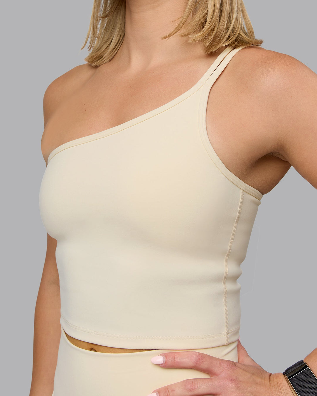 Woman wearing Vivid Skimmer Shelf Bra Tank - Ivory