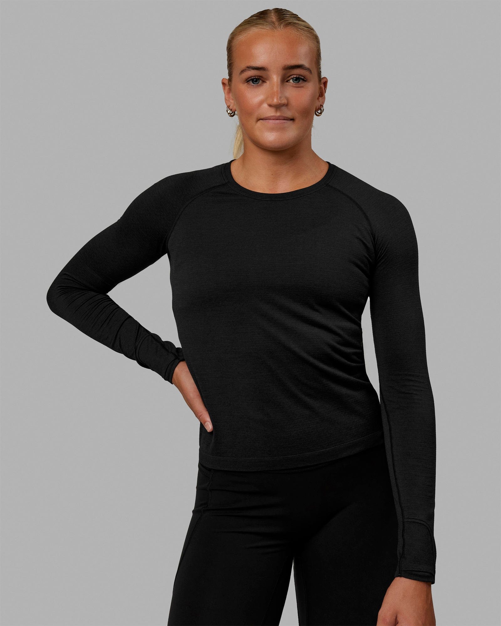 Womens AeroFLX+ Seamless Long Sleeve Tee - Black Marl | LSKD – LSKD US