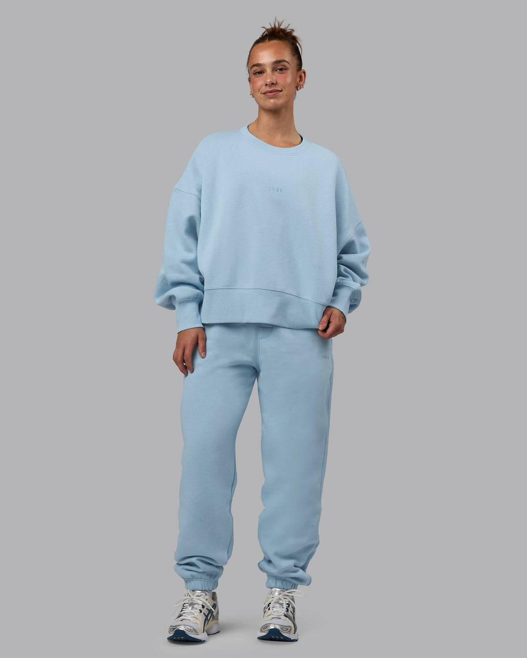 Woman wearing MVP Oversized Sweater - Glacial Blue