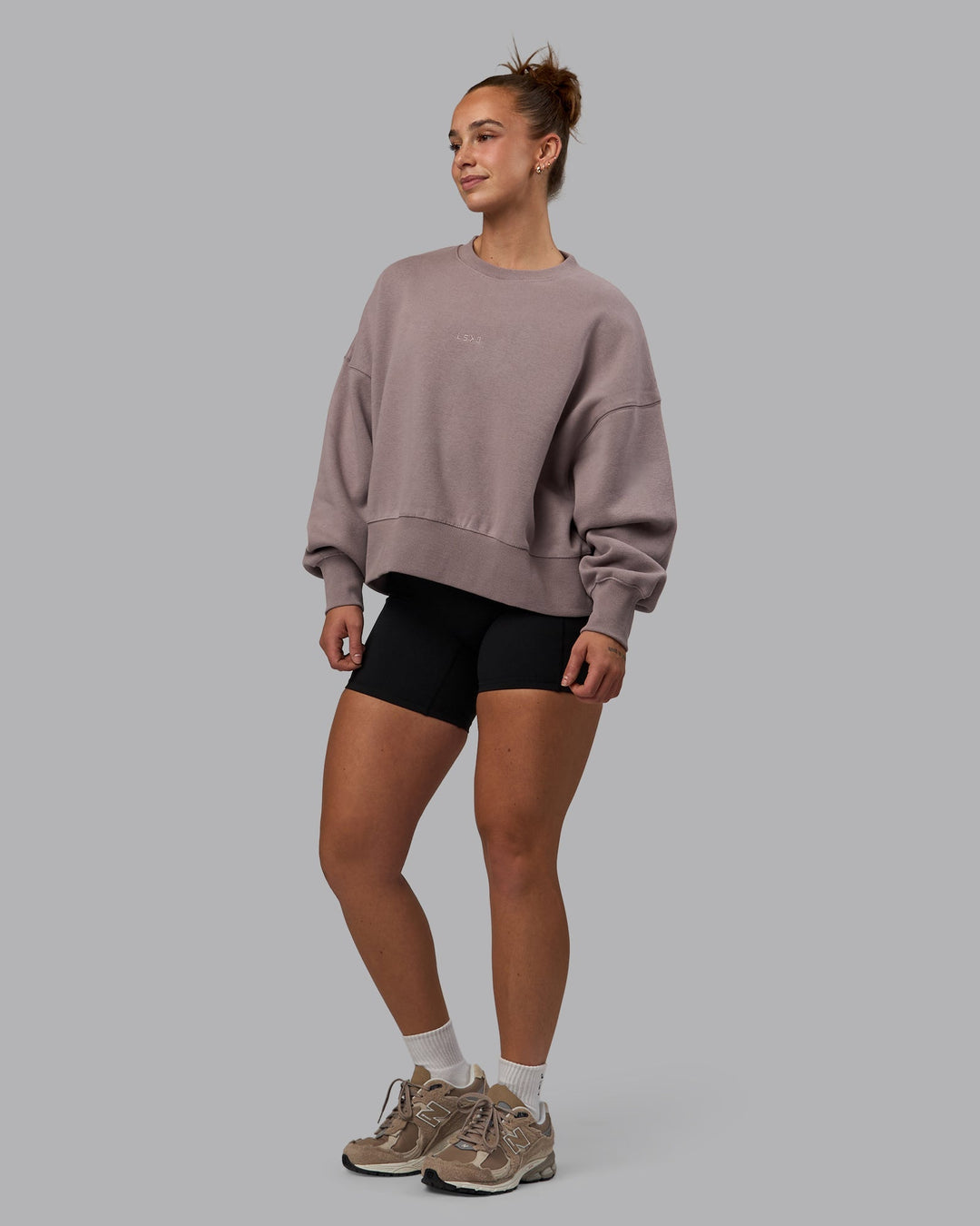 Woman wearing MVP Oversized Sweater - Greyish Purple