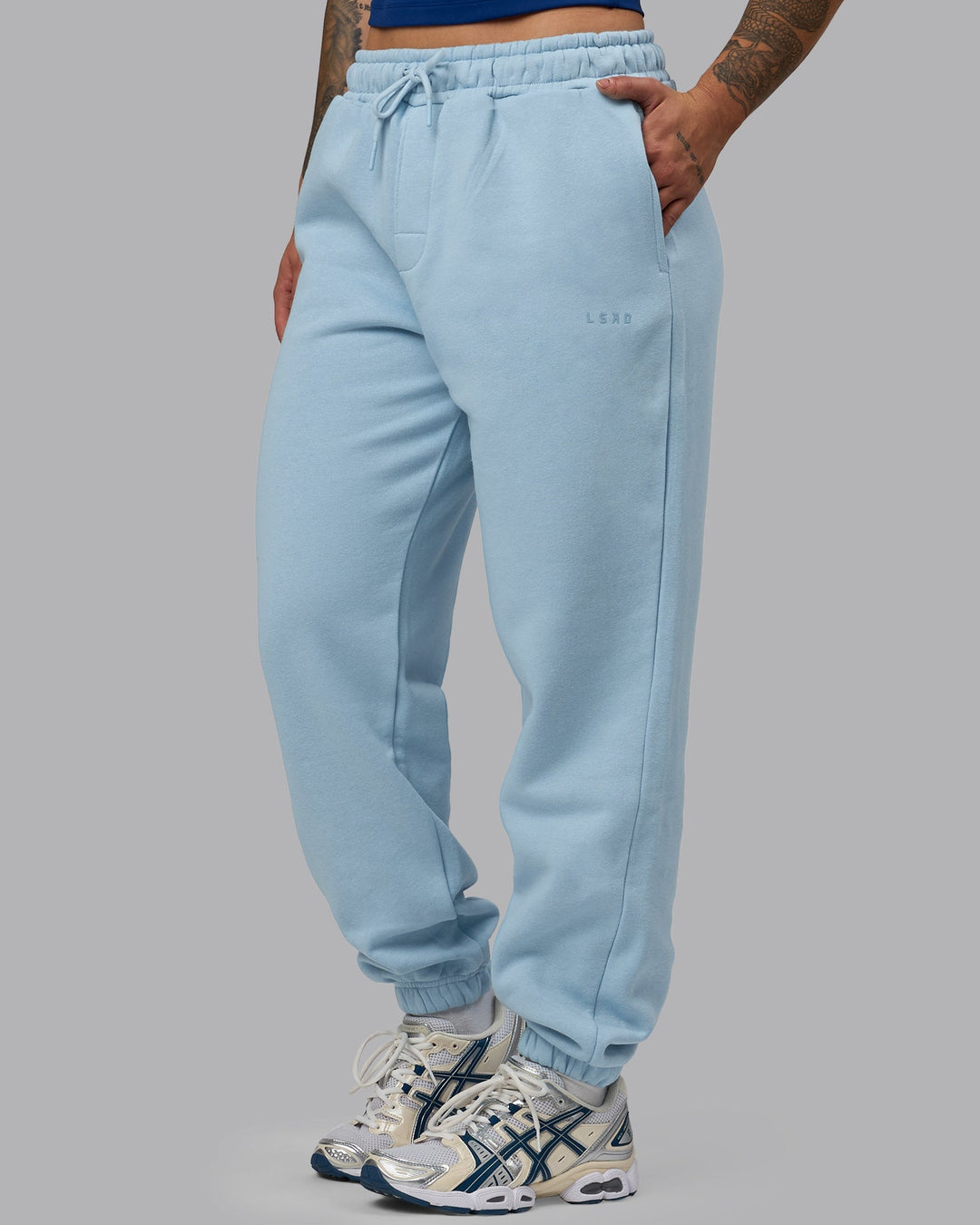 Woman wearing MVP Joggers - Glacial Blue