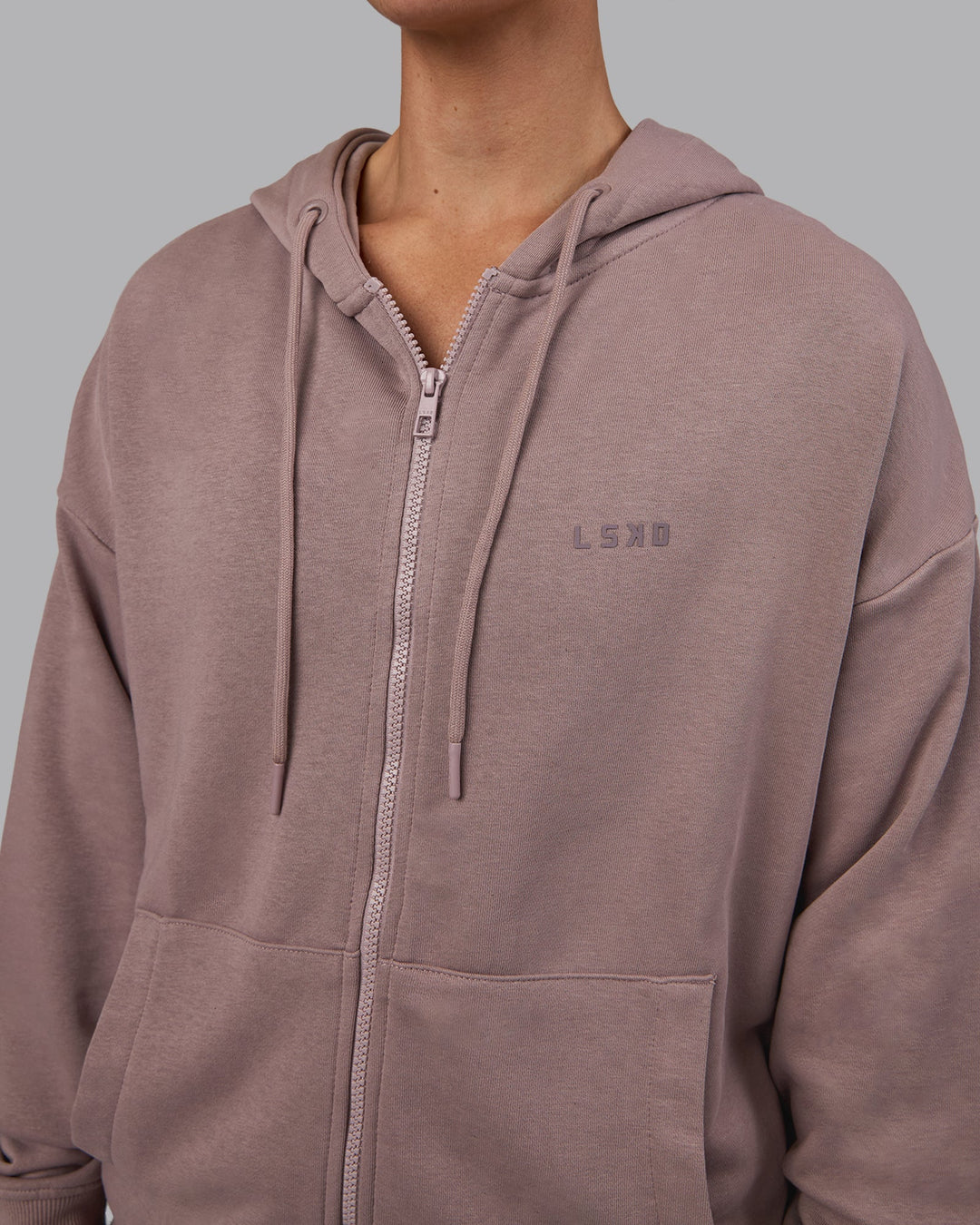 Woman wearing MVP Zip Through Hoodie - Greyish Purple