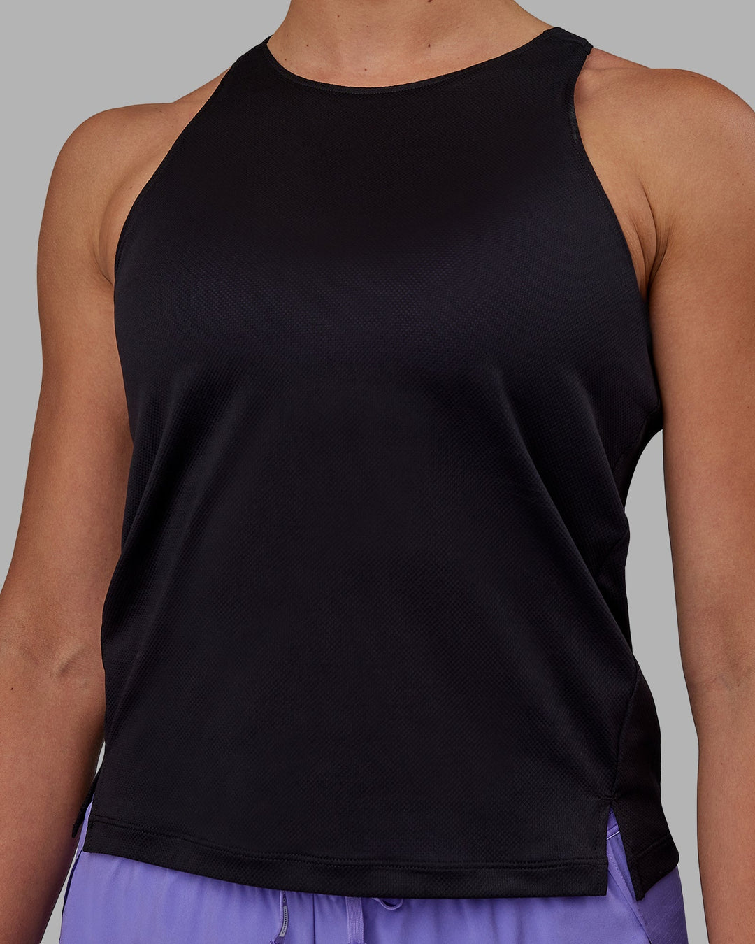 Woman wearing Pace Keep on Running Tank - Black-Dahlia Purple