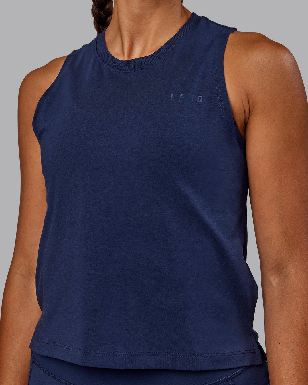 Woman wearing Deluxe PimaFLX Tank - Future Navy