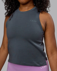 Woman wearing Deluxe PimaFLX Tank - Turbulence | Thumbnail Index: 0